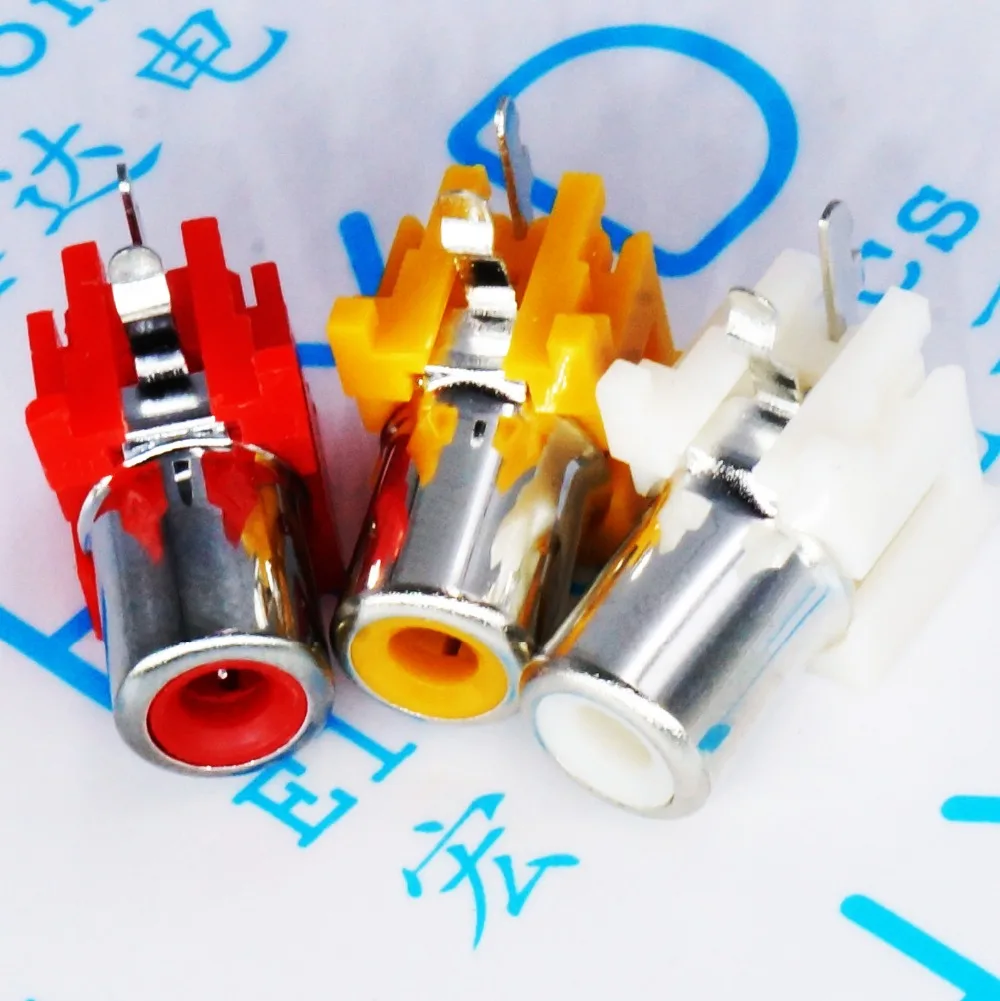

50pcs 2 foot RCA lotus socket AV audio socket One side bending foot AV-5 (red yellow white)