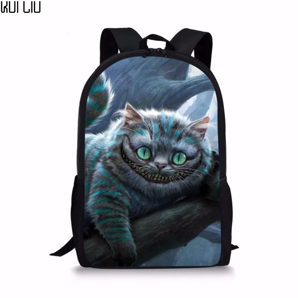 

Customized ALICE Toothy Cats Backpack Vivid Mochila School Bag Adolescent Girls Cheshire Kitten Bag Cartoon Printing