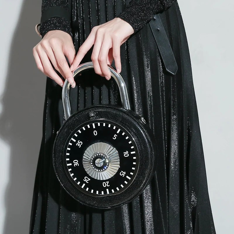 Personalized fun fashion clock shape pu leather circular ladies handbag chain shoulder bag crossbody messenger bag purse 2 color funny personality fashion phone shape letters ladies pu leather handbag chain shoulder bag flap crossbody messenger bag purse