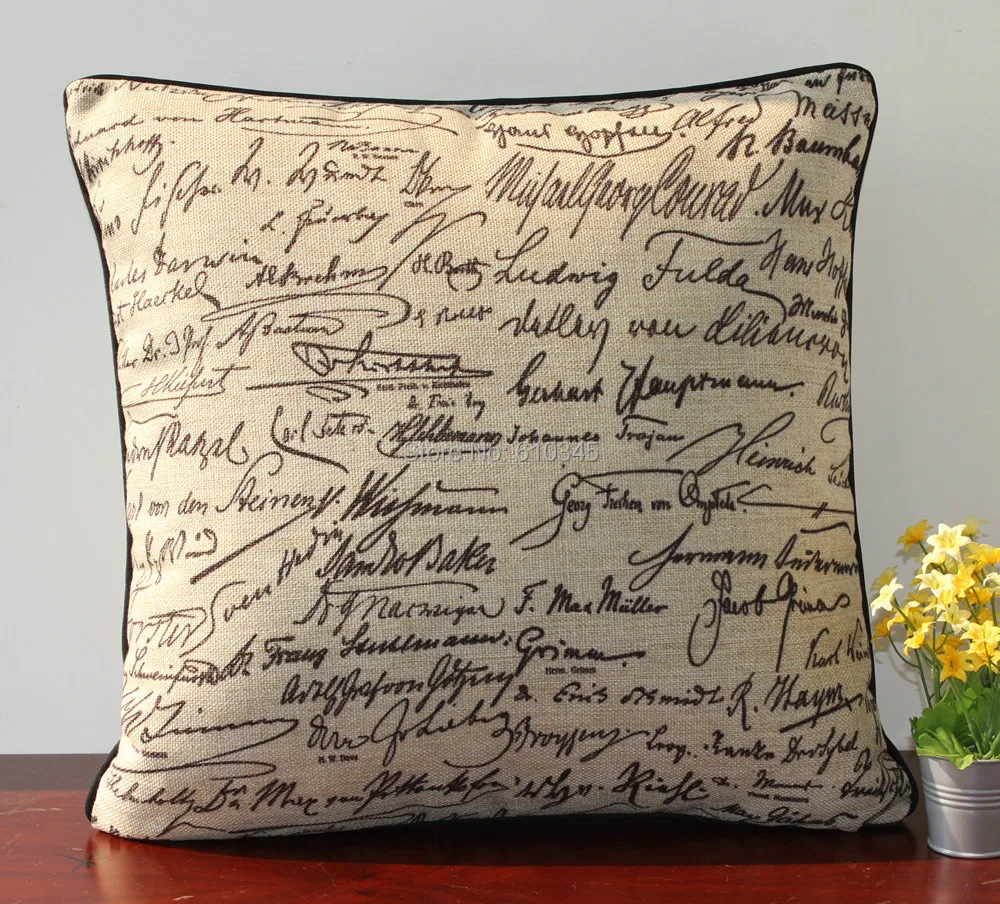 

Free shipping European cursive word hand made Linen cushion cover /pillow cover /pillow case /cushion 45CM X45CM