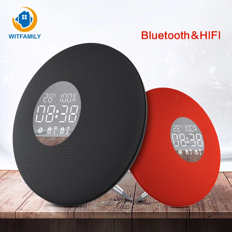 

Digital Alarm Clock Temperature Display with Snooze Function Bluetooth Wireless Clock Support TF Card AUX Subwoofer Music Player