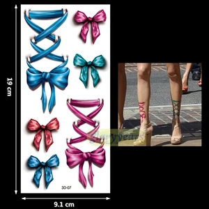 Новинка 1 шт Модные женские мужские водонепроницаемые Временные татуировки съемные яркие боди-арт 3D-07 красный розовый синий зеленый бант повязка с бантом - изображение