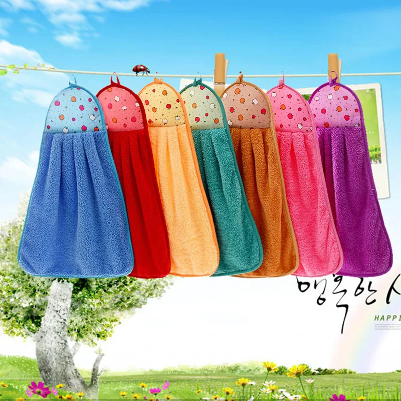 Colorful Hand Towel Kitchen Bath Hanging Apple Flower Point Wipe Strong Absorbent Lint-free |