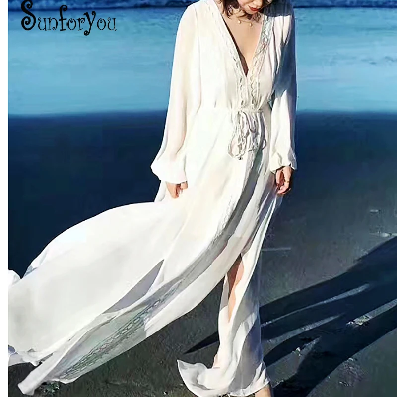 Длинное пляжное макси платье шифоновые туники для пляжа 2018 Robe de Plage Pareos Saida Praia longa