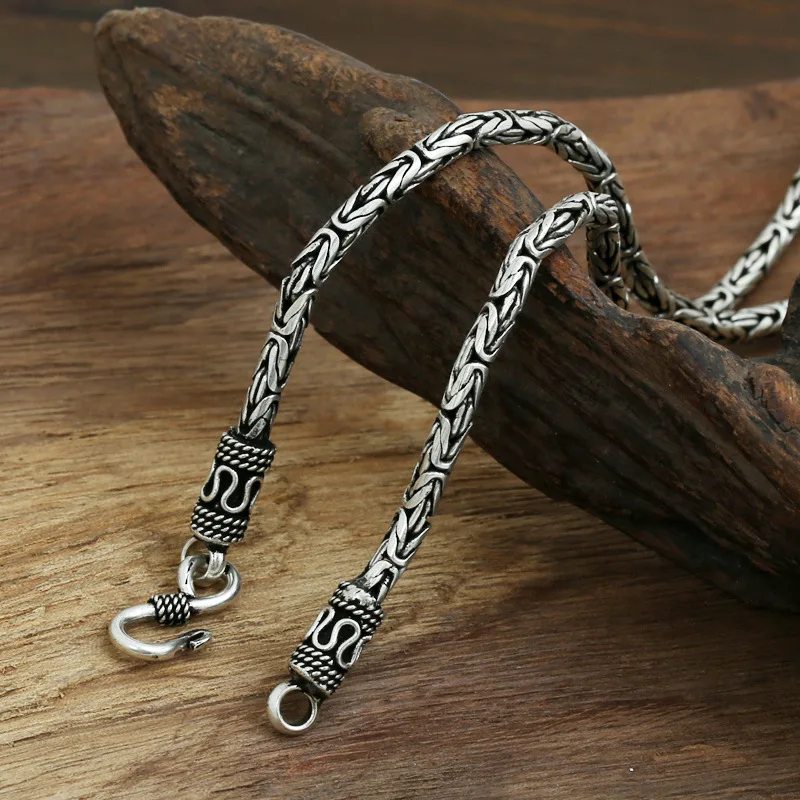 

Starfield S925 Sterling Silver Retro Thai Silver Vintage Style Custom Made Longer Chiang Mai Handmade 3mm Necklace Men Women