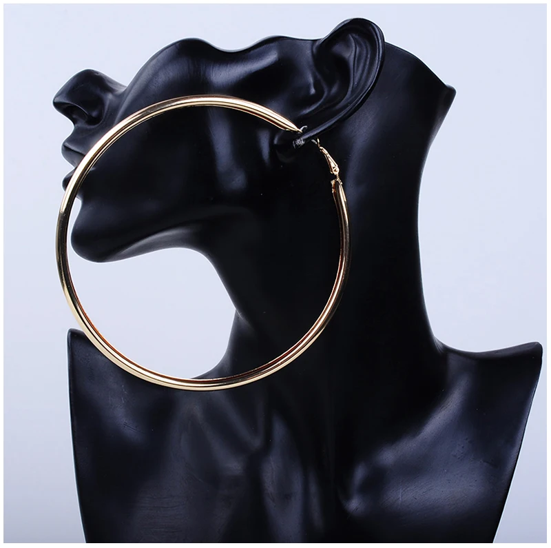 Большие золотые серьги-кольца, баскетбольные серьги, круглые золотые большие круглые вечерние серьги для модных женщин 110 мм