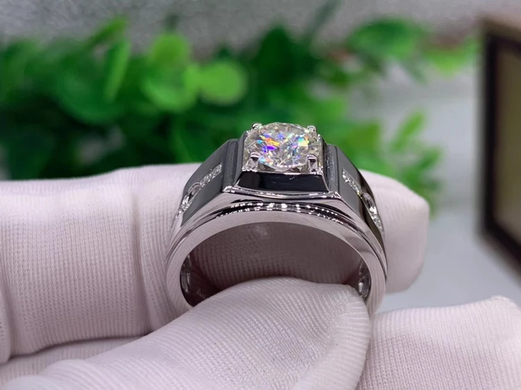 Бренд 1 карат 18 к белое золото Moissanite бриллиантовое кольцо Глазурь Мужская Свадебная церемония кольцо на головщину 1 Ct 6,5 мм