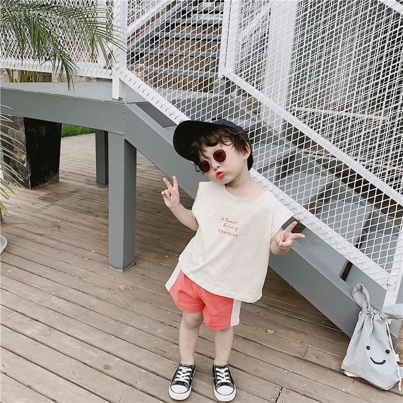 

New Toddlers Children Summer Clothing Sets Letter Printed Tee Shorts 2pcs Korean Style Baby Boys Outfits Kids Casual Suits