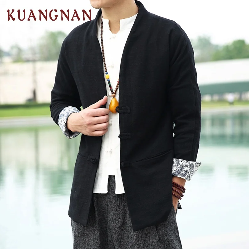 

KUANGNAN Chinese Style V-Neck Jacket Men Clothes Hip Hop Mens Jackets And Coats Black Streetwear Men Jacket Coat 5XL 2019 Spring