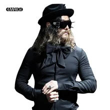 Мужские шарфы с воротником-бабочкой, с длинными рукавами, модная мужская рубашка в стиле панк готик, однотонная приталенная Повседневная рубашка