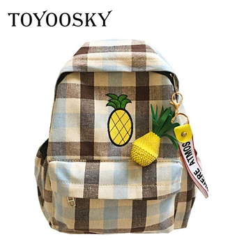 

TOYOOSKY Women Backpacks For Teenage Girls Canvas Backpack Female Striped Embroidery Pineapple School Bagpack Mochila Feminine