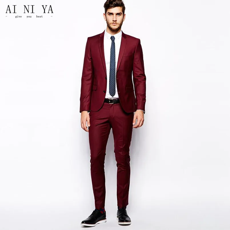 Limited Offer of  New men's suit lapel custom tailored for two buttons red suit groom groom wedding suit men's suits