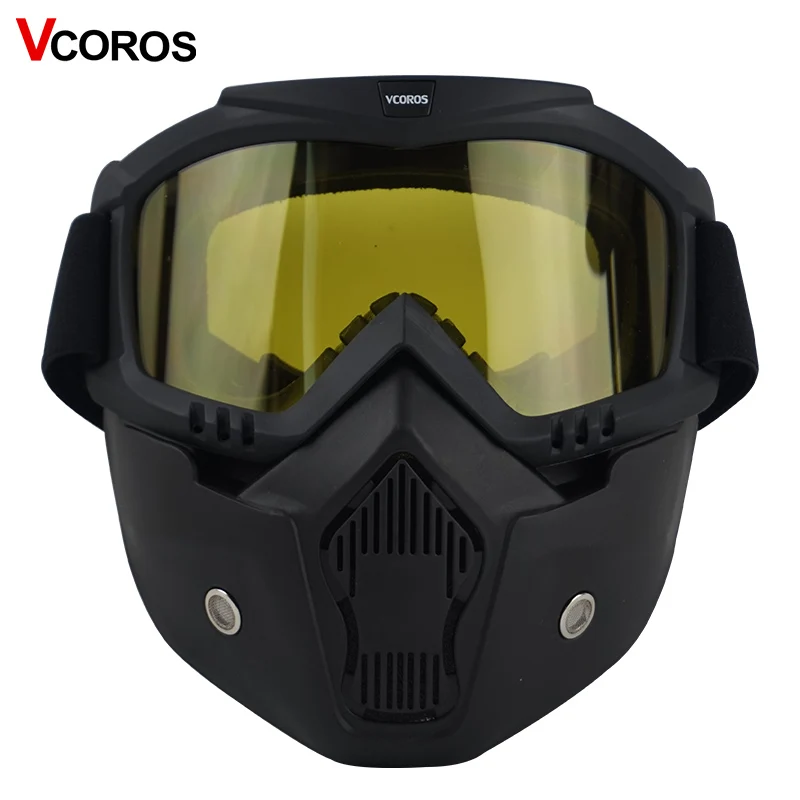 Съемная модульная маска, винтажные очки для шлема с фильтром для рта, мотоциклетный шлем, мото маска, Косплей очки, маски - Цвет: black frame yellow