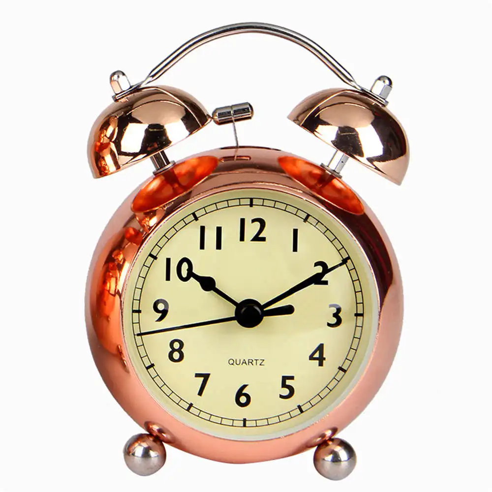 4.5 Inch Metal Bell Alarm Clock Fashion Simple Convex Glass Alarm Clock Classic Student Bed Mute with Night Light