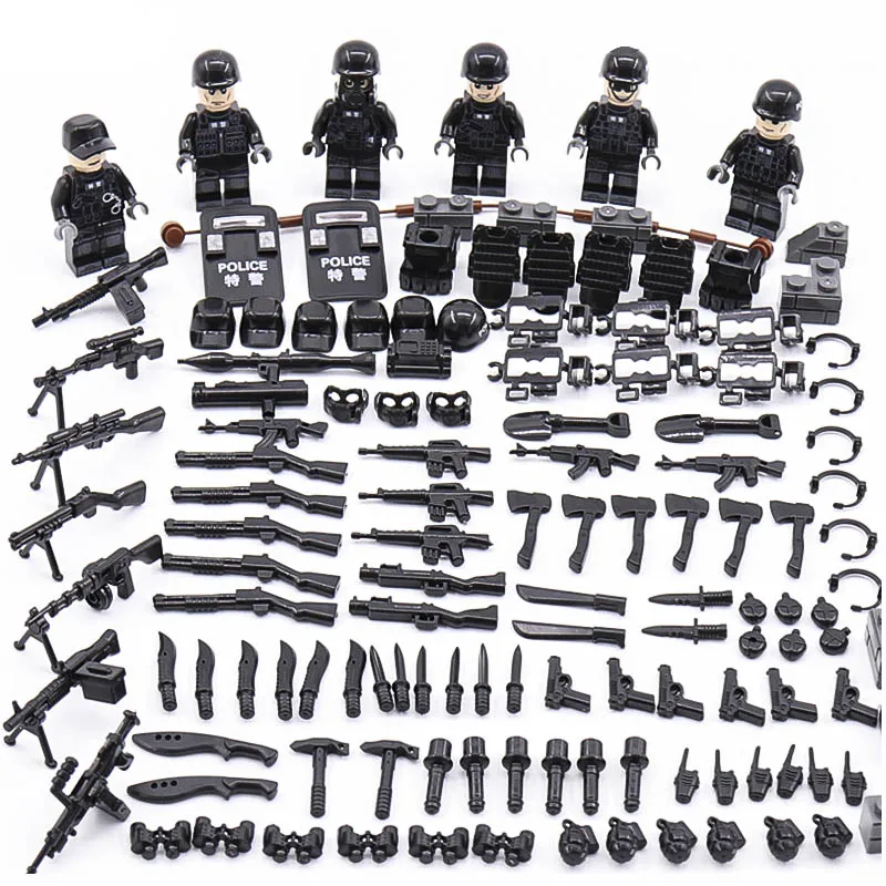 

6Pcs/set Military Special Forces Soldiers Bricks Figures Guns Weapons Compatible Legoings Armed SWAT Building Blocks Ww2 Toys