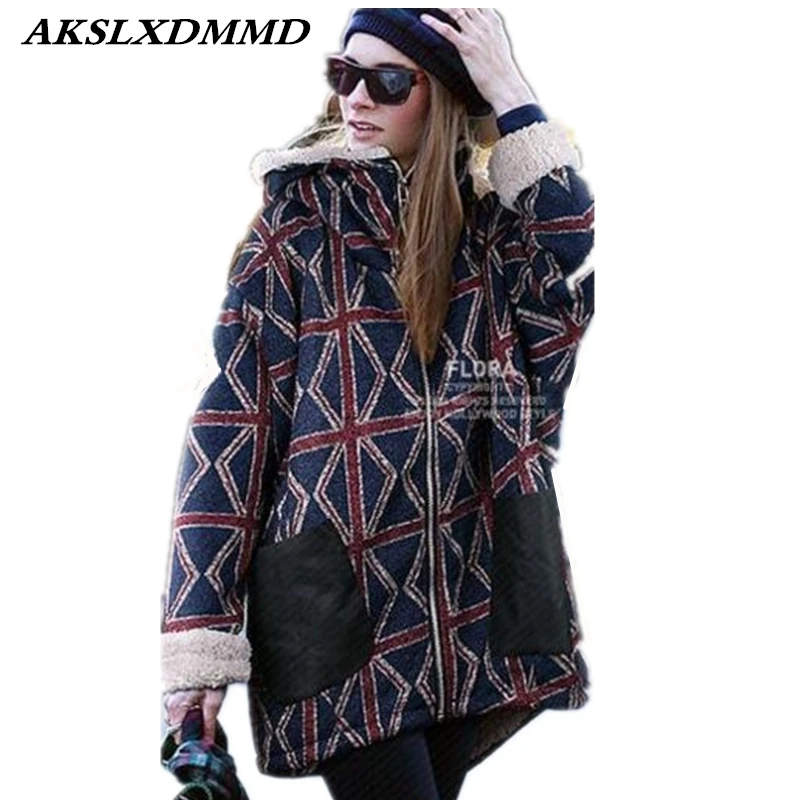 

2019 New Hot Europe Hooded Loose Large Size Long Coat Thick Warm Winter Jacket Fashion Personality Women Parka Cotton Coat CW093
