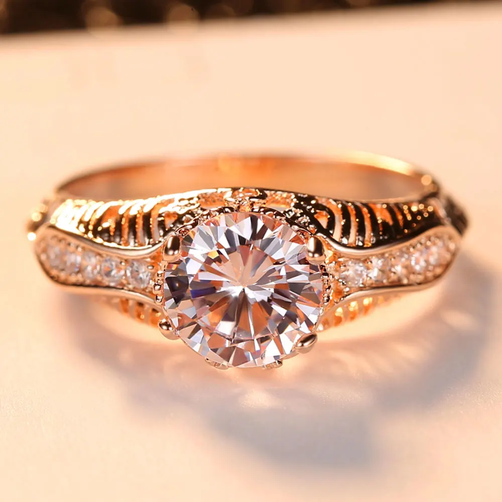 

Beiver Fashion Clear Zircon Rose Gold Color Ring for Women Engagement Jewelry Ladies Gifts