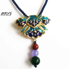 font b Blue b font Green Geometric Flower Ethnic Cloisonne Enamel Natural Stone Fashion Jewelry