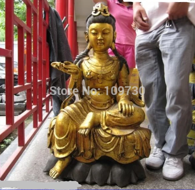 

002596 China Folk temple Bronze Copper Gild Bodhisattva Kwan-Yin Guan Yin Buddha Statue