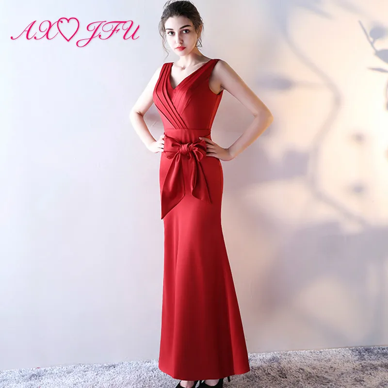 

AXJFU red bow evening dress princess sexy red evening dress party red bow evening dress red big bow evening dress