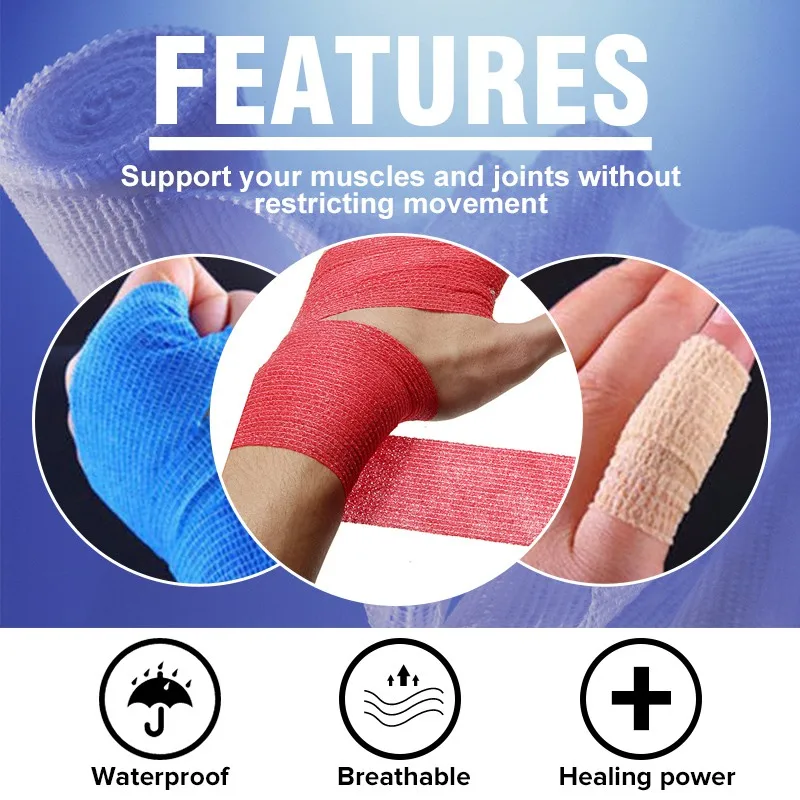 

KIFIT 450x5cm Self Adhesive Elastic Bandage First Aid Medical Health Care Gauze Tape 9 Colors Waterproof And Breathable