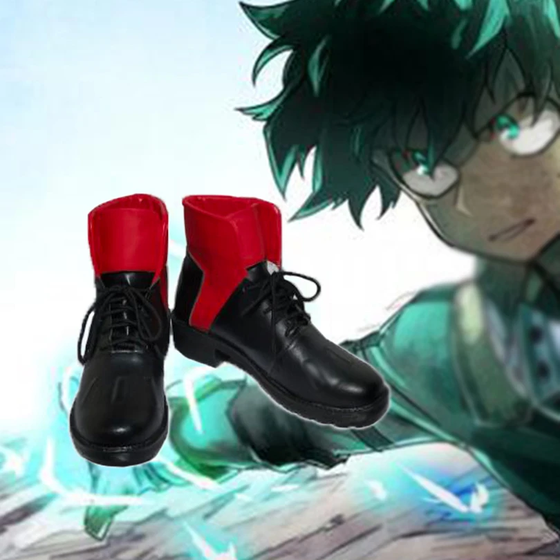 

My Hero Academia Boku no Hero Academia Men Midoriya Izuku Deku Cosplay Black Red PU Ankle Boots Shoes Spring Summer Casual Shoes
