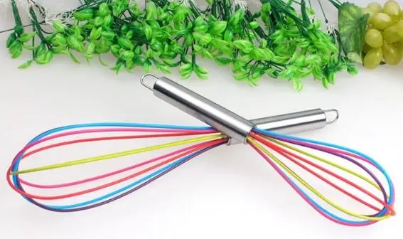 Kitchen Egg Frother Milk Beater Blender Colorful Silicone Balloon Wire Stainless Steel Whisk Kitchen Utensils lin3818