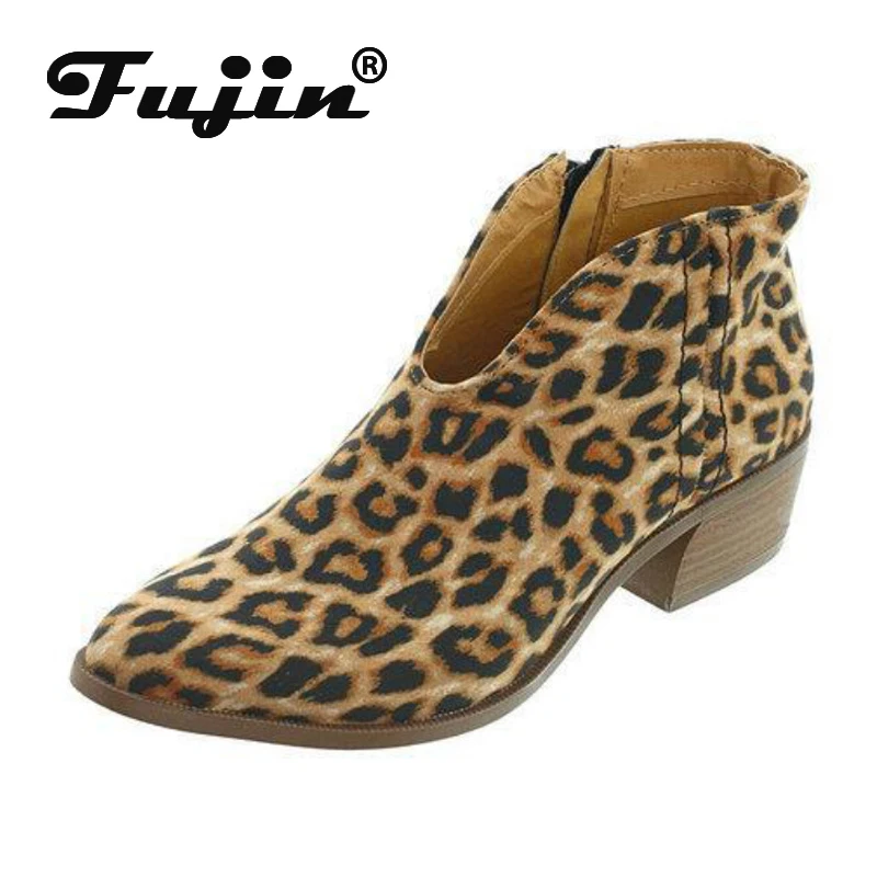 

Fujin Leopard Spring and Autumn Exotic Boots Deep V Sexy Boots Casual Comfortable Large Size Zipper Shoes Women Causal Shoes