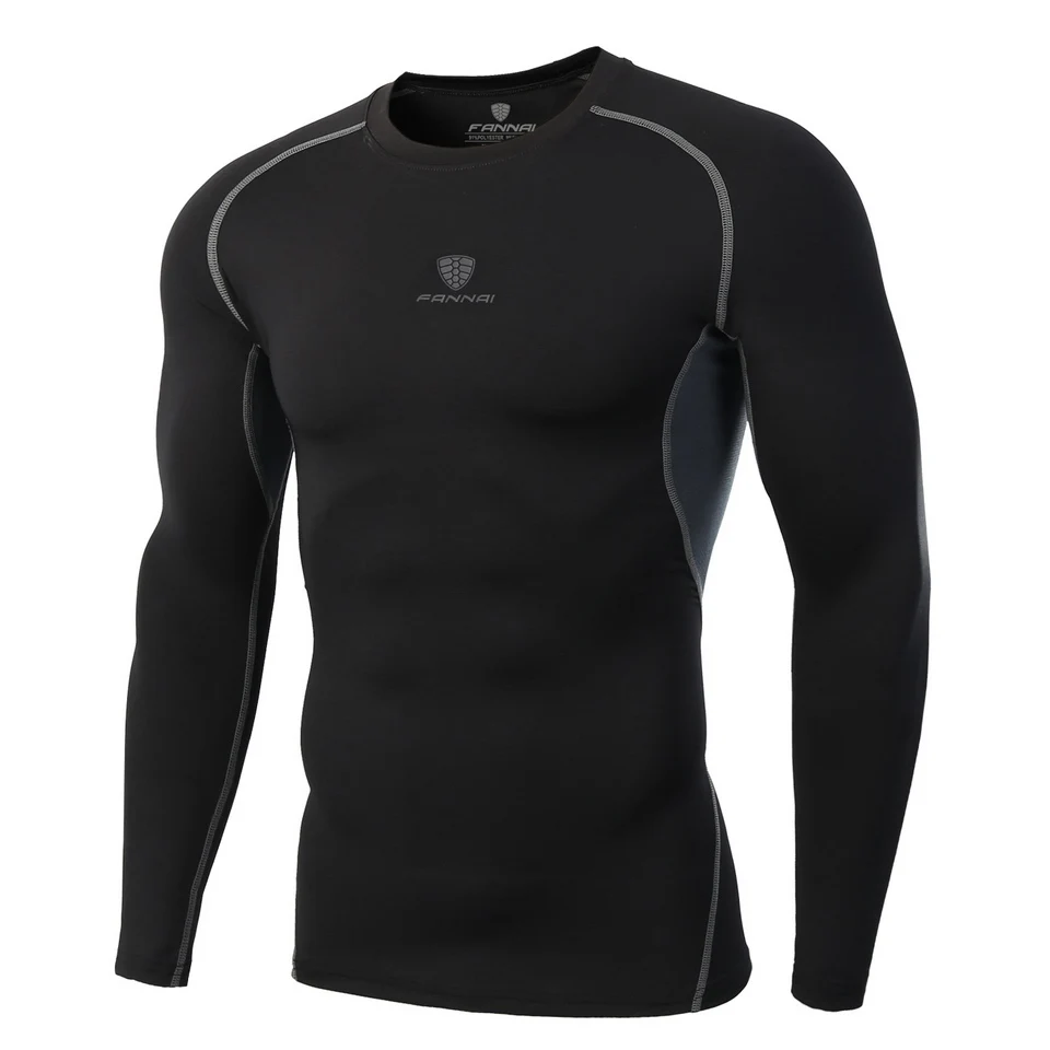 FANNAI компрессионная футболка для бега, Мужская облегающая Спортивная одежда для спортзала, фитнеса, Мужская футболка для бодибилдинга с длинным рукавом AM309