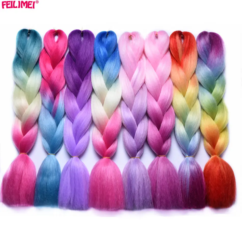 Feilimei Ombre Плетение наращивания волос Синтетическое японское волокно Jumbo Braides 24