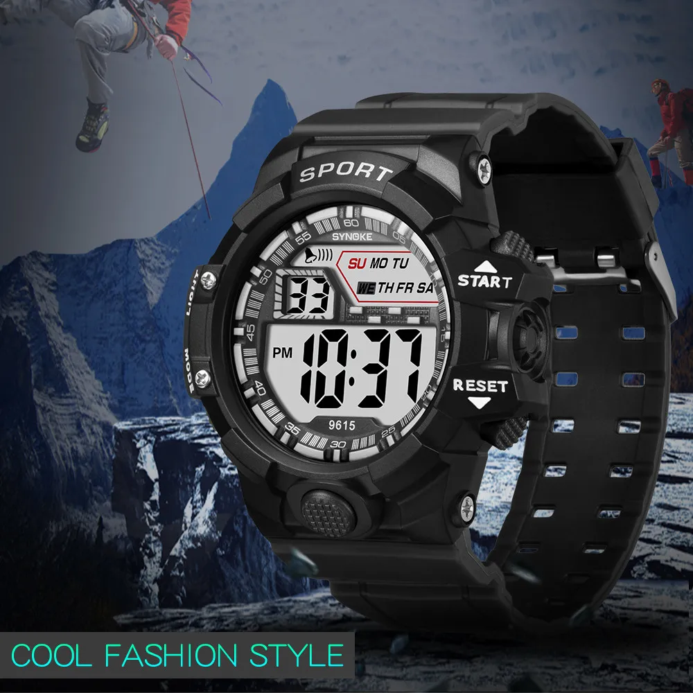 SYNOKE мужские спортивные уличные часы модные трендовые анти-осенние большой экран многофункциональные светящиеся электронные часы relogio masculino A40