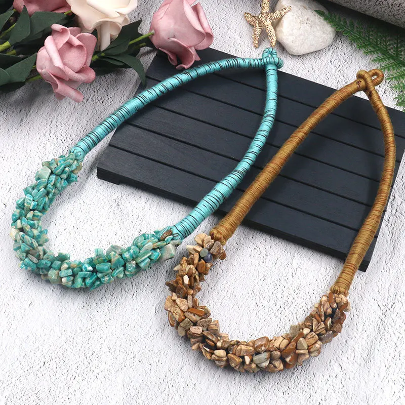 

Womens Bohemia Round Temperament Solid Color Clavicular Necklaces Exaggeration Vintage Elegant Necklaces Handmade Simple