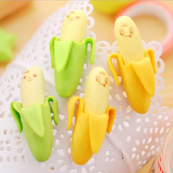 4 Pcs Banana Expression Eraser Lovely Fruit Shape Mini Eraser Fruits