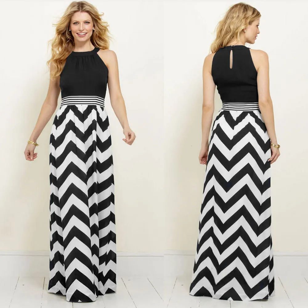 Chiffon Striped Sleeveless Maxi Dresses Chiffon Striped Sleeveless Maxi Dresses