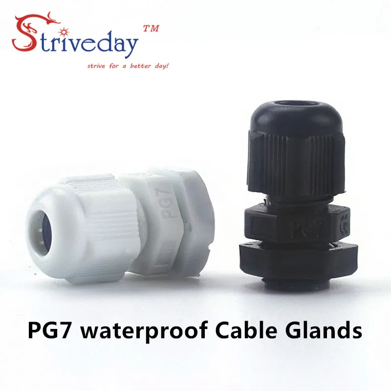 100pcs/lot White/Black PG7 Nylon cable gland Wiring Accessories connector waterproof | Обустройство дома