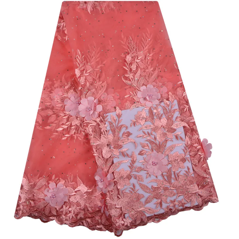

Latest 2018 orange Nigerian French Mesh Lace Fabric With And Bead High Quality African Bridal Lace Fabrics For Wedding S1240