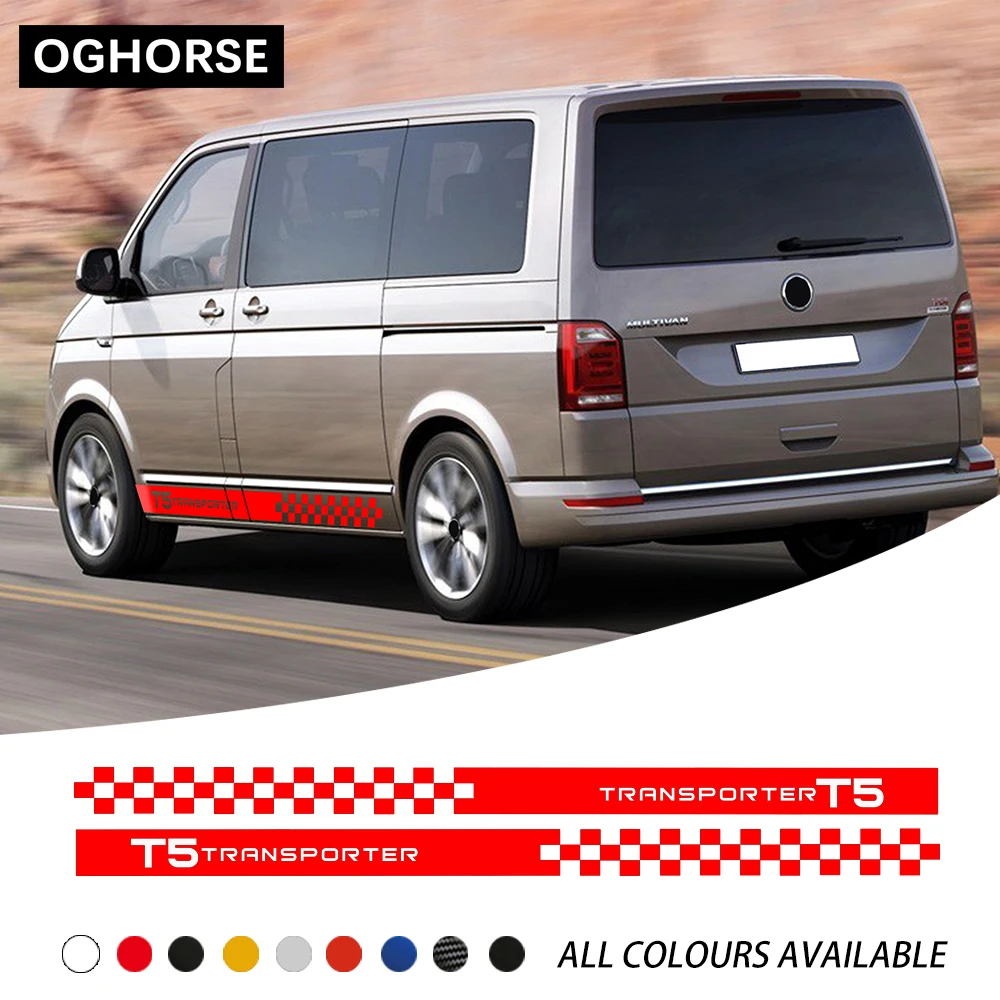

2X Car Styling Racing Stripes Door Side Stripes Skirt Stickers Body Vinyl Decal For Volkswagen TRANSPORTER T5 T6 Accessories