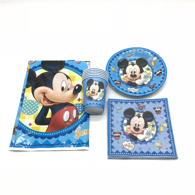 High Quality Disney Mickey Mouse 69Pcs Cups Plates Napkins Tablecover Kid Birthday Party Paper