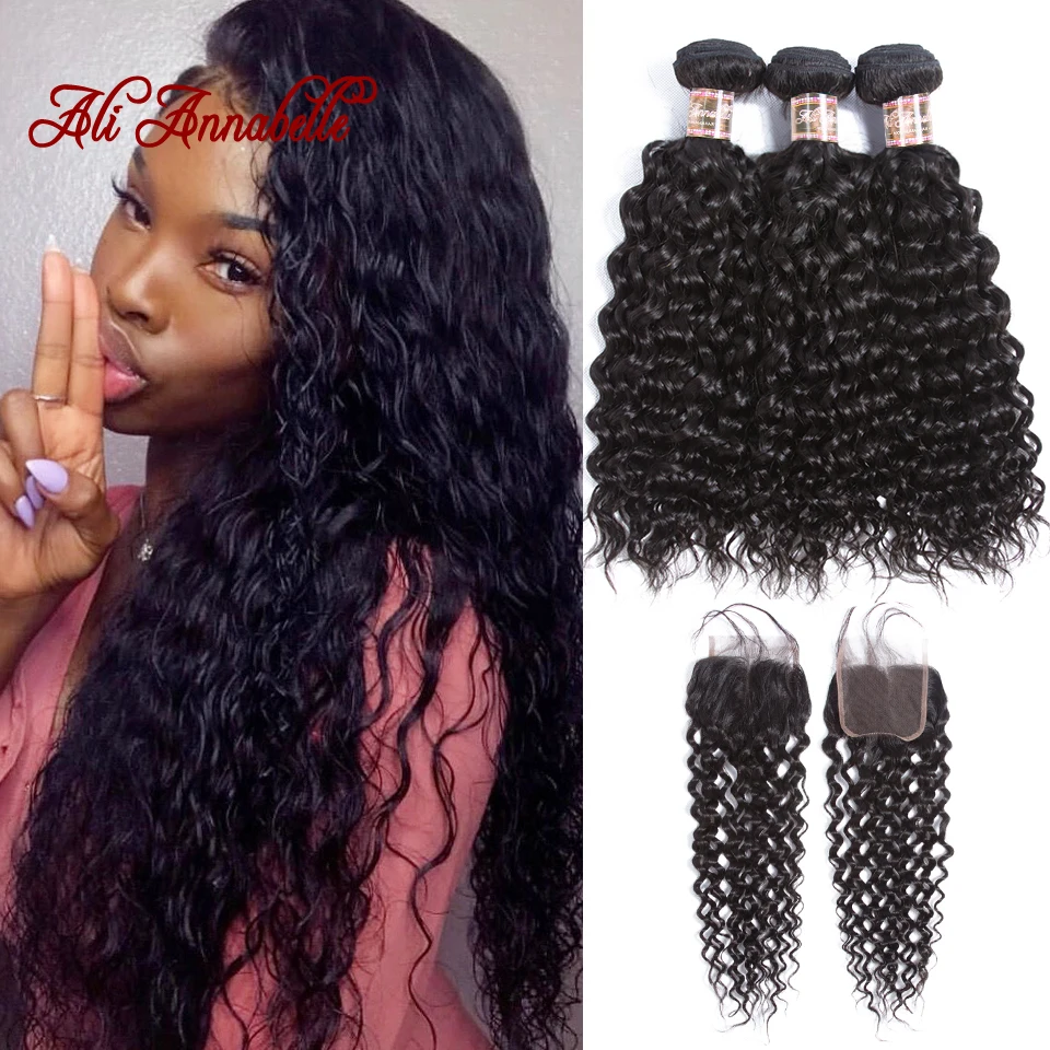 

Water Wave Bundles With Closure Brazilian Human Hair Bundles With Closure Free Shipping 3 Bundles Water Wave With Closure Remy