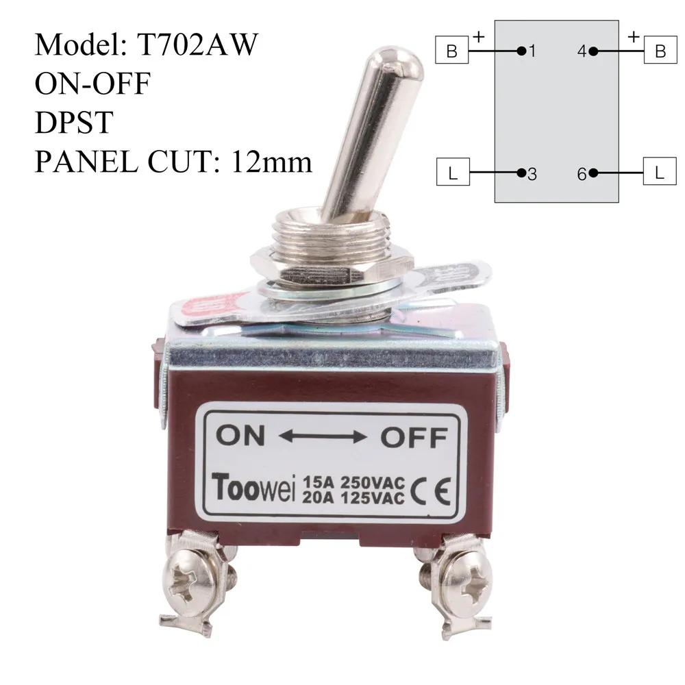 TOOWEI SPST DPDT тумблер ВКЛ.-ВЫКЛ.-ВКЛ.-ВЫКЛ. Клавишный выключатель питания переменного тока 250 В 15А 125 в 20А - Цвет: T702AW