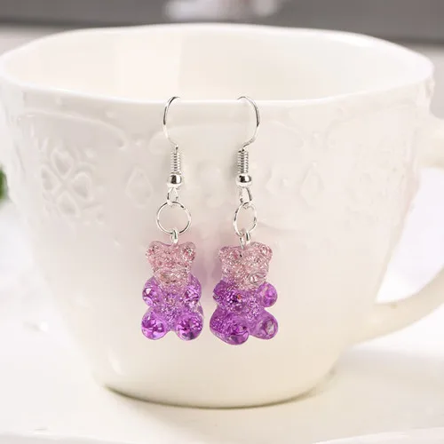 1Pair  Women Drop Earrings  Glitter Gummy Bear Crafts Multicolor Resin Charms Fashion Jewelry Diy Making as picture