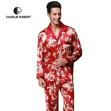 CR благородный печать Для мужчин с длинным рукавом пижамы плюс Размеры сезон: весна–лето Стиль эмуляции Шелковый отложной воротник ap454
