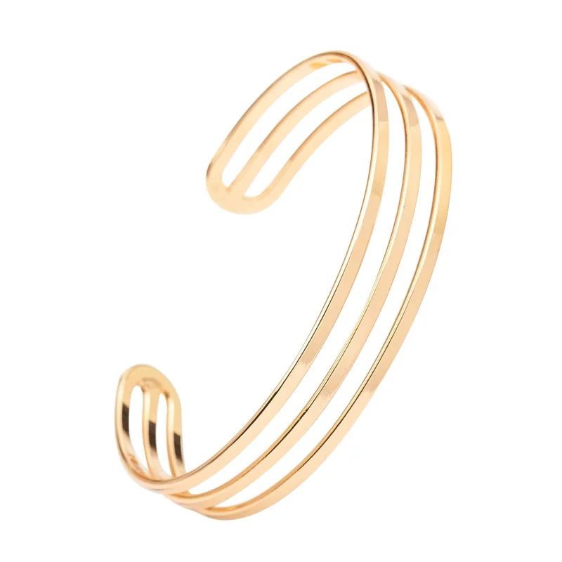 3 слоя простой стиль Открытие Регулируемый золотой серебряный черный металлик полые браслеты и браслеты для женщин