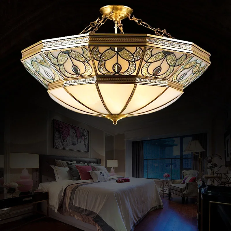European copper Ceiling Lights Vintage American bedroom lamp half hallway study atmosphere