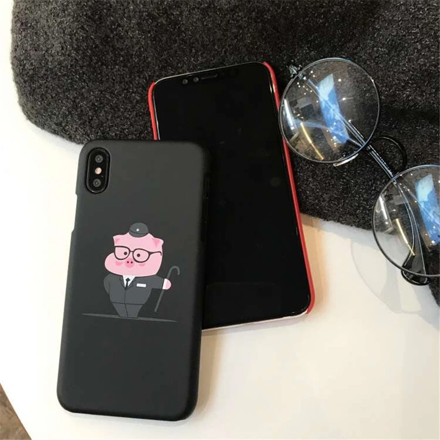 Cartoon Animal Gentleman Pig Phone Cases For iphone 7 coque Love Heart Ultra Thin Hard PC Shell Cover For iphone 6 6S 7 8 Plus X