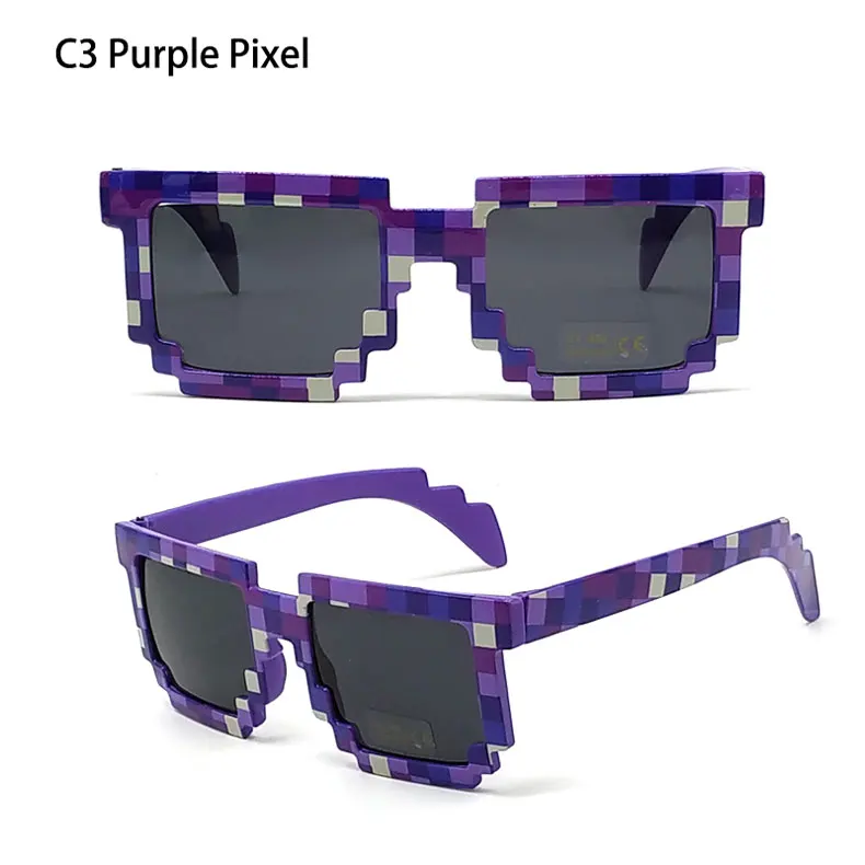 Пиксели очки дело с ним солнцезащитные очки зеленый синий плед - Цвет линз: Purple Pixel Glasses
