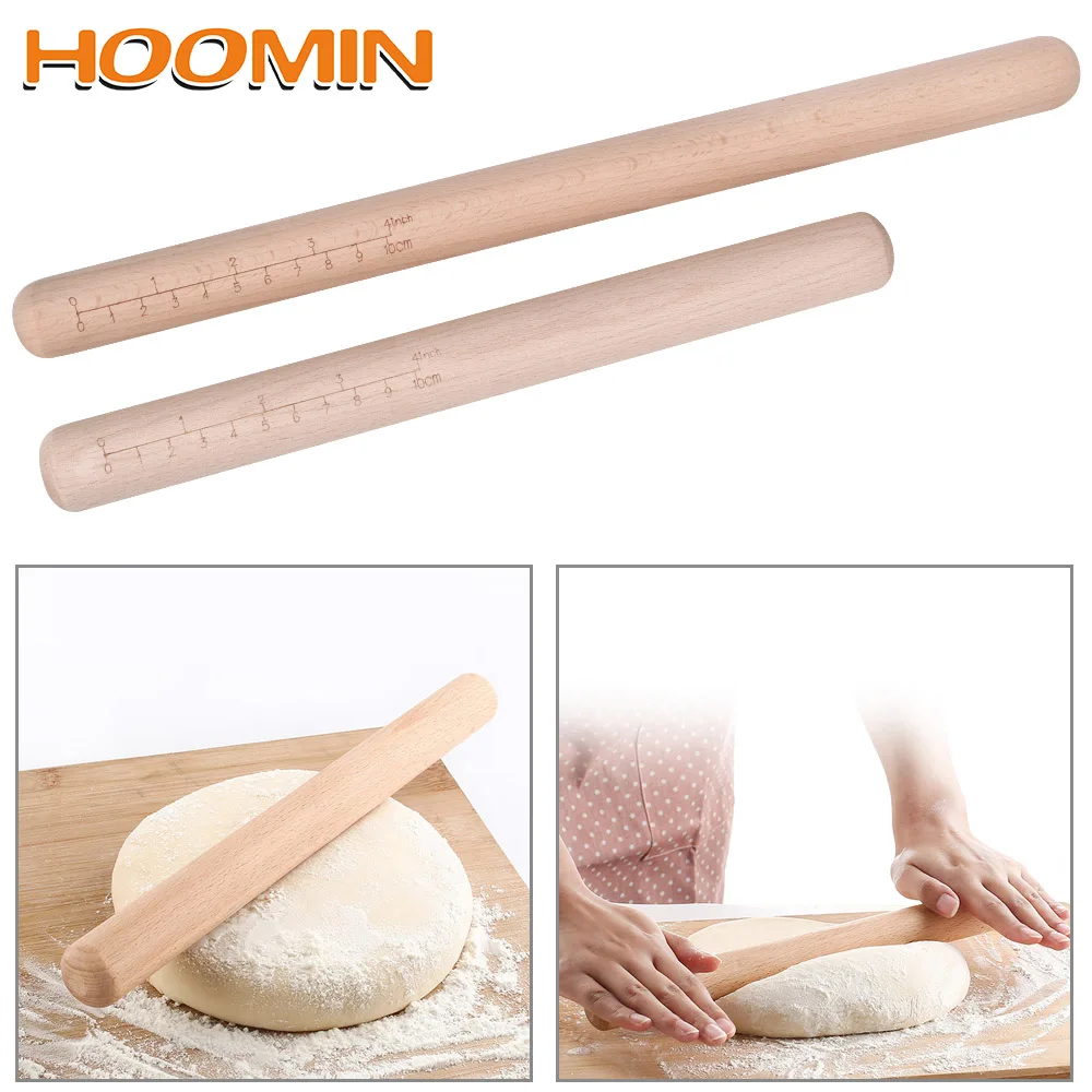 

HOOMIN Noodle Pizza Cake Dough Pastry Roller Non-stick Cookies Biscuit Tool 38cm/30cm Wooden Rolling Pin With Scale Bakeware