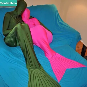 

ZentaiHero Sexy Unisex Fancy Dress Lycra Spandex Army Green And Fuschia Two Pieces Mermaid Carnival Costume For Party 17020401