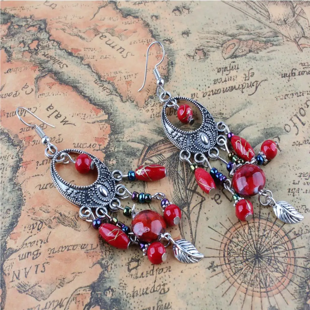Fashion Bohemian Tassel Beads Fish Hook Drop Chandelier Tribe Earring Women Girls Ethnic Jewelry