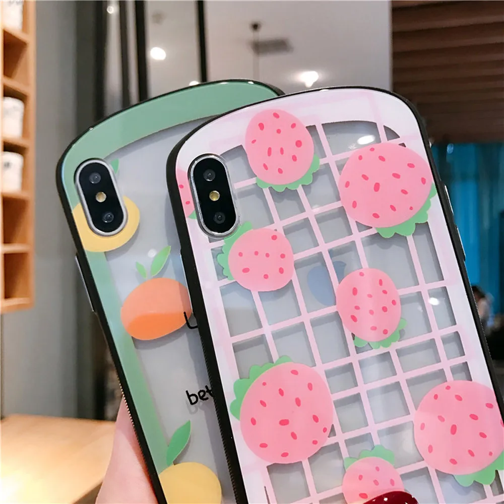 Роскошный 3D клубничный изогнутый стеклянный чехол для телефона IPhone X XS Max